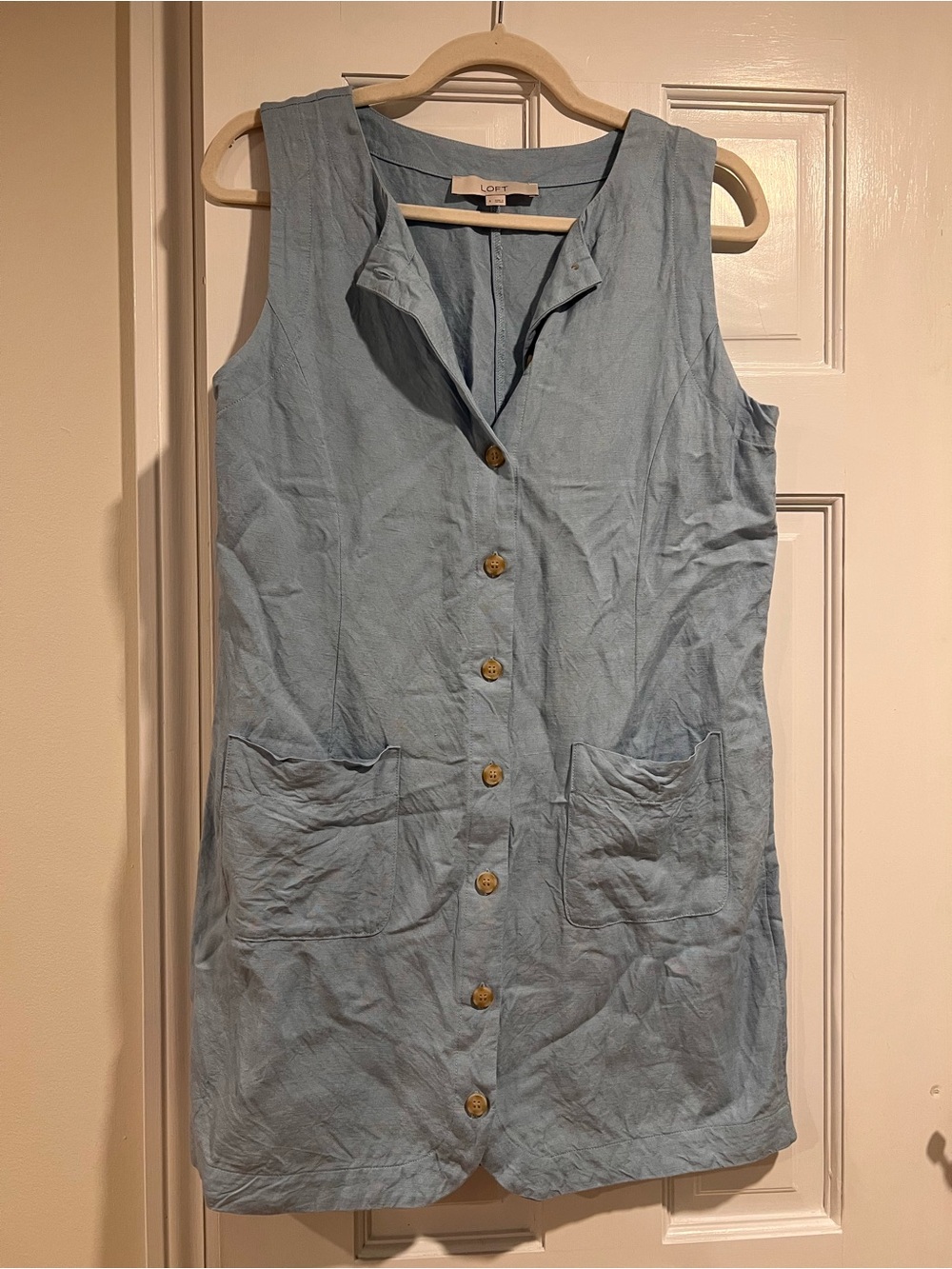 LOFT Light Blue Sleeveless Button-Front Mini Dress